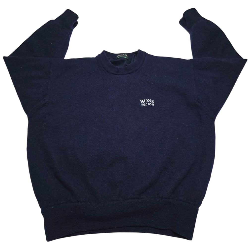 Vintage Hugo Boss Golf Sweater Youth Boys XL Navy Wool Lined Pullover Italy Made